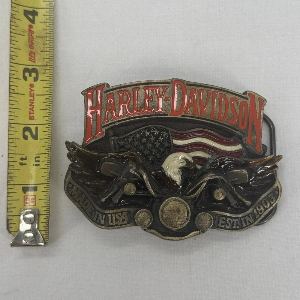 Vintage 1991 Harley Davidson Belt Buckle Baron USA Eagle Flag Motorcycle‎ H402